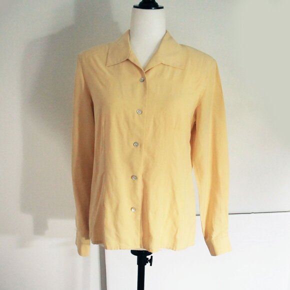 Vintage THE WORK 100% Silk Blouse Soft Butter Yellow Host Pick Womens Size 8 - Picture 6 of 8
